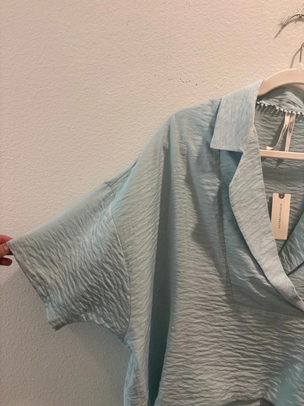 NWT Anthropologie The Dylon Short-Sleeve Wide-Placket Top in Blue, size S - Picture 2 of 7